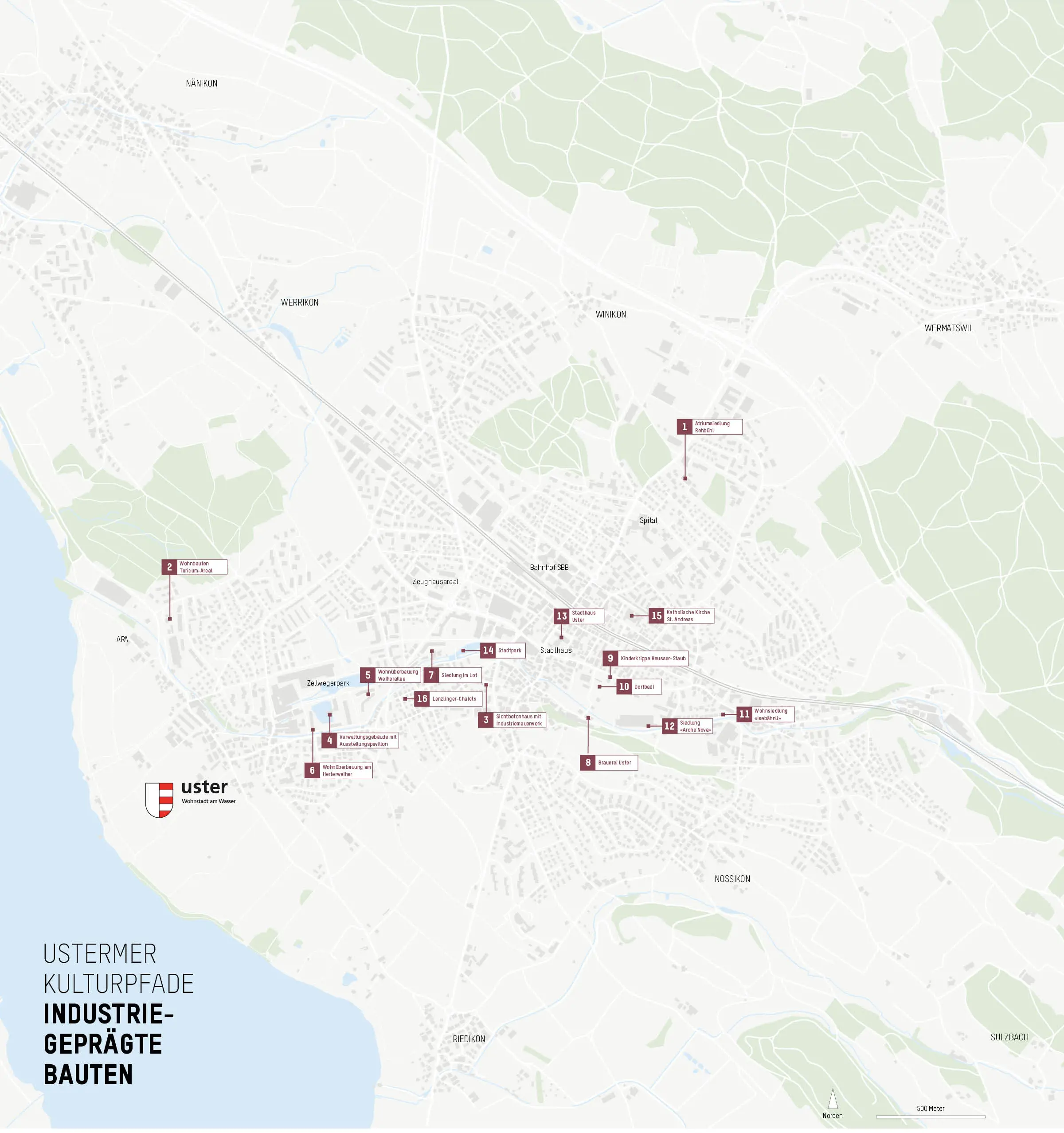 Ustermer Kulturpfade industriegeprägte Bauten Karte