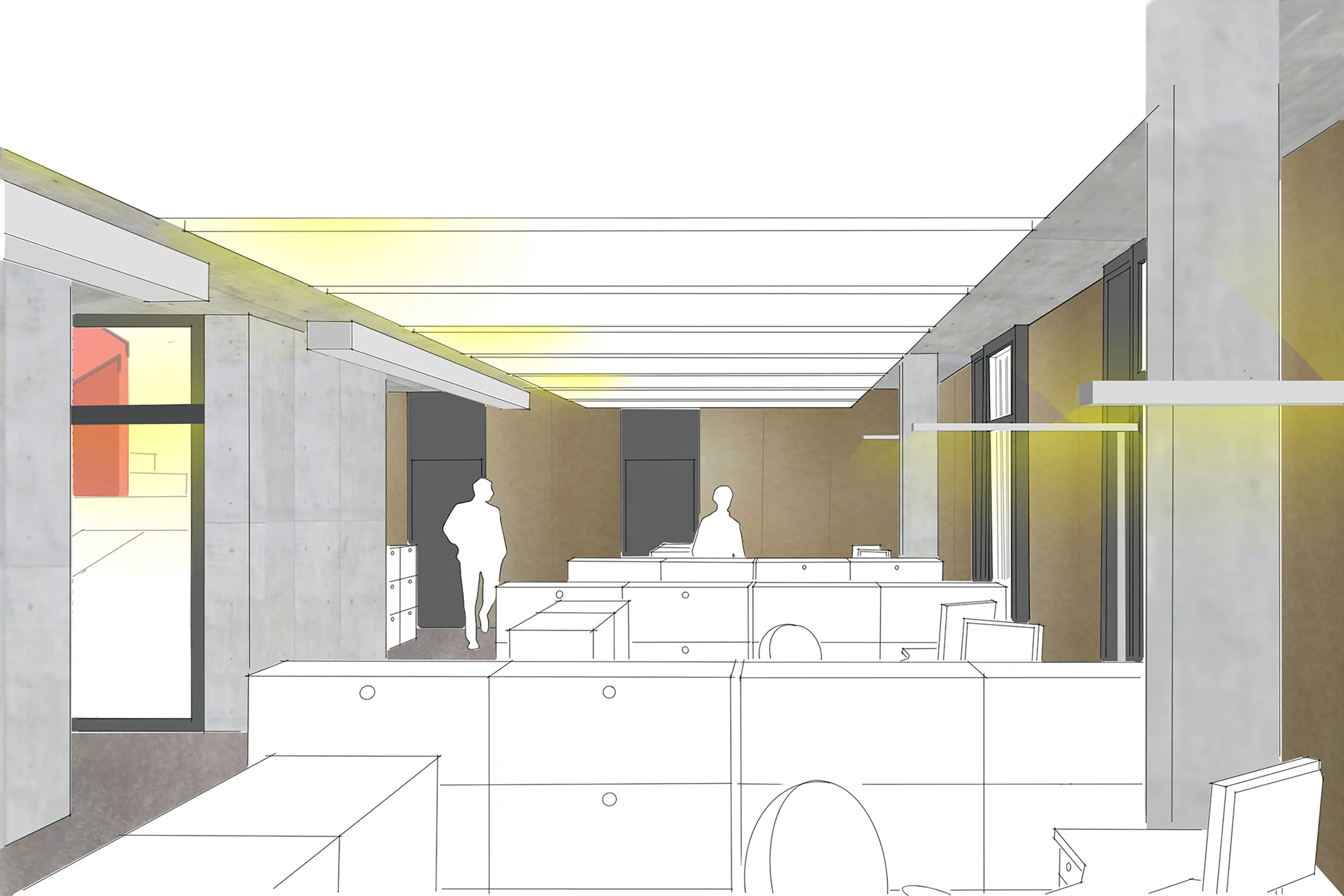 Farb- und Materialkonzept Bürogeschoss